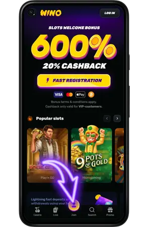 Sign-up button at casino Wino