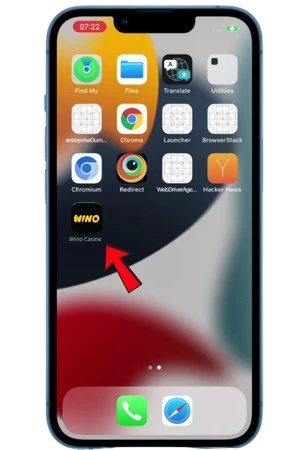Het icoon van Wino Casino staat nu tussen de andere apps op het beginscherm van de iPhone.