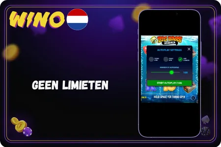 Big Bass Bonanza op een smartphone met autoplay-instellingen voor 100 spins, turbo spin en quick spin