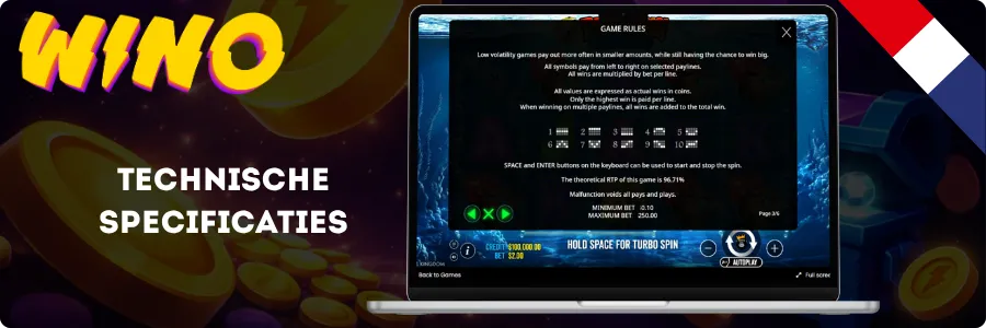 Big Bass Bonanza spelregels op een laptop met de theoretische RTP van 96,71% en een inzet van 0,10 tot 250
